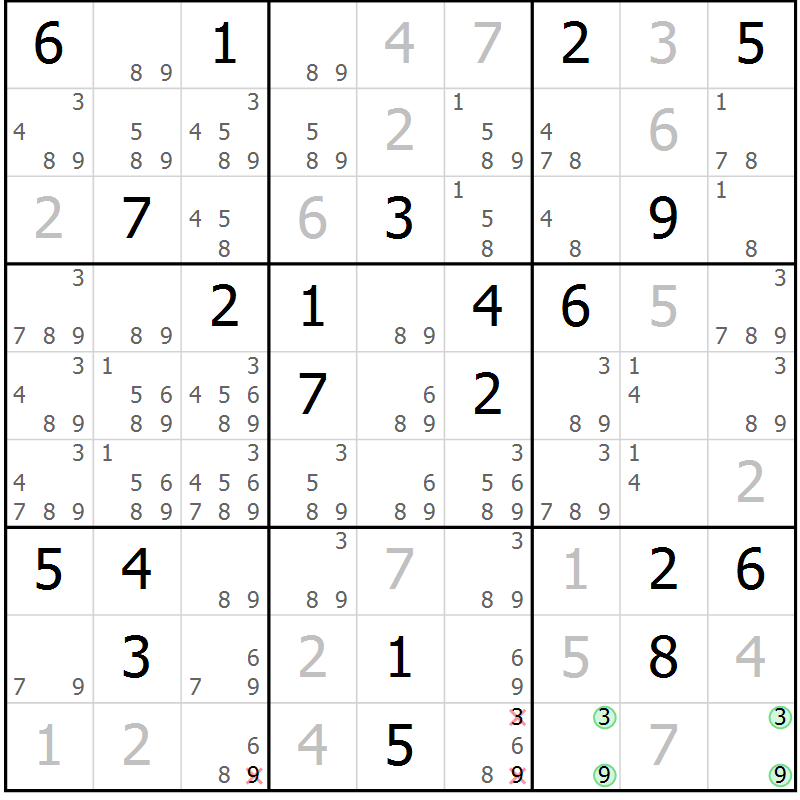 Position des candidats pour la solution de la Gr 8 page 11 du magazine de sudoku Virtuose n° 125