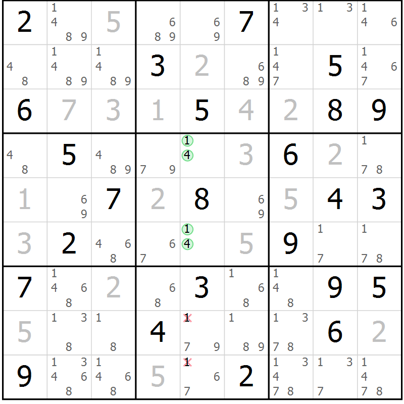 Position des candidats pour la solution de la Gr 80 page 83 du magazine de sudoku Virtuose n° 125