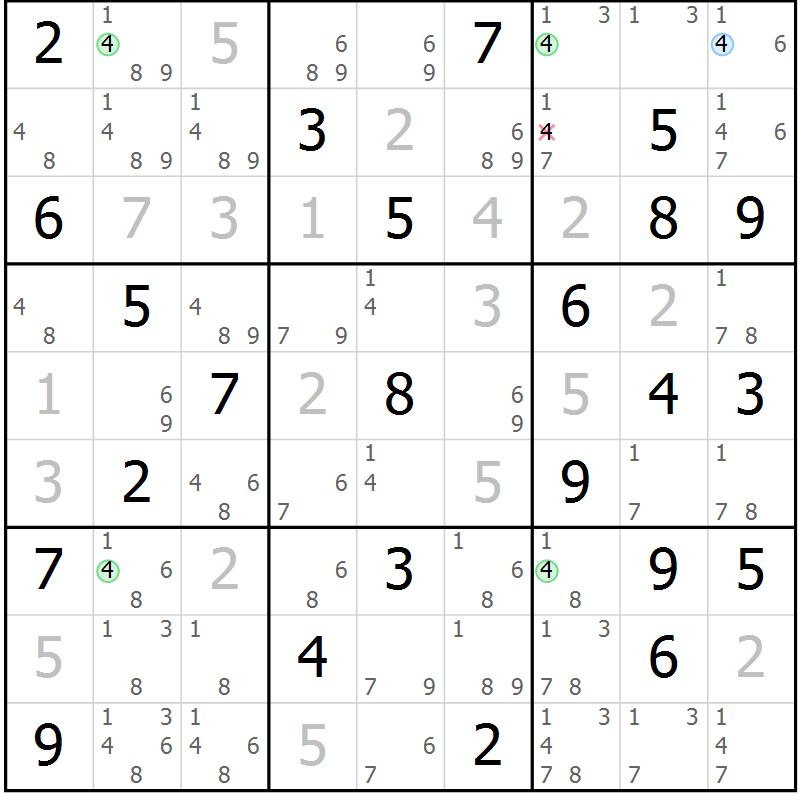 Position des candidats pour la solution de la Gr 80 page 83 du magazine de sudoku Virtuose n° 125