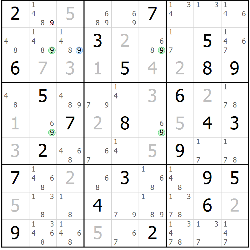 Position des candidats pour la solution de la Gr 80 page 83 du magazine de sudoku Virtuose n° 125