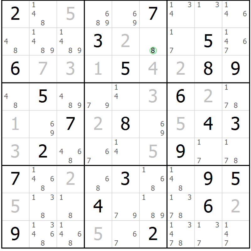 Position des candidats pour la solution de la Gr 80 page 83 du magazine de sudoku Virtuose n° 125
