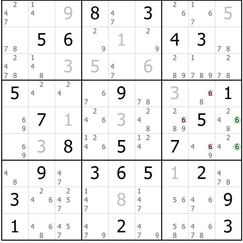 Position des candidats pour la solution de la Gr 81 page 84 du magazine de sudoku Virtuose n° 125