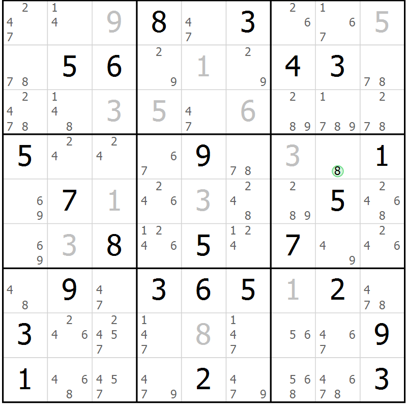 Position des candidats pour la solution de la Gr 81 page 84 du magazine de sudoku Virtuose n° 125