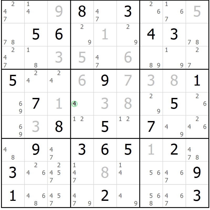 Position des candidats pour la solution de la Gr 81 page 84 du magazine de sudoku Virtuose n° 125