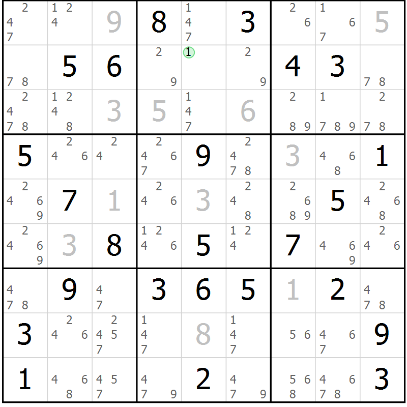 Position des candidats pour la solution de la Gr 81 page 84 du magazine de sudoku Virtuose n° 125