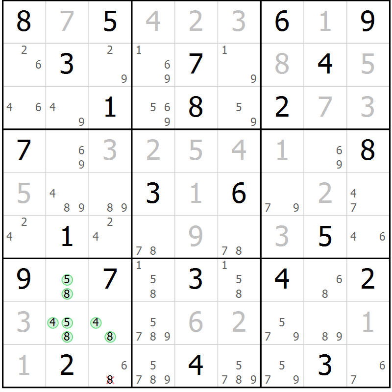 Position des candidats pour la solution de la Gr 82 page 85 du magazine de sudoku Virtuose n° 125