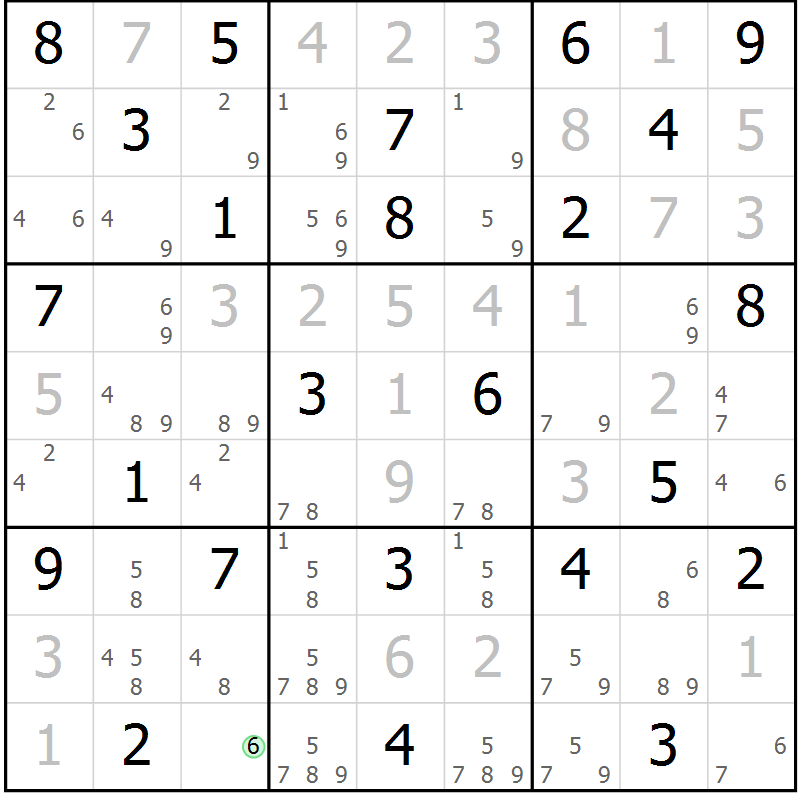 Position des candidats pour la solution de la Gr 82 page 85 du magazine de sudoku Virtuose n° 125