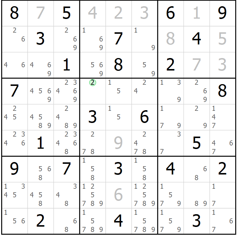 Position des candidats pour la solution de la Gr 82 page 85 du magazine de sudoku Virtuose n° 125