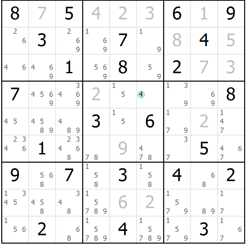 Position des candidats pour la solution de la Gr 82 page 85 du magazine de sudoku Virtuose n° 125