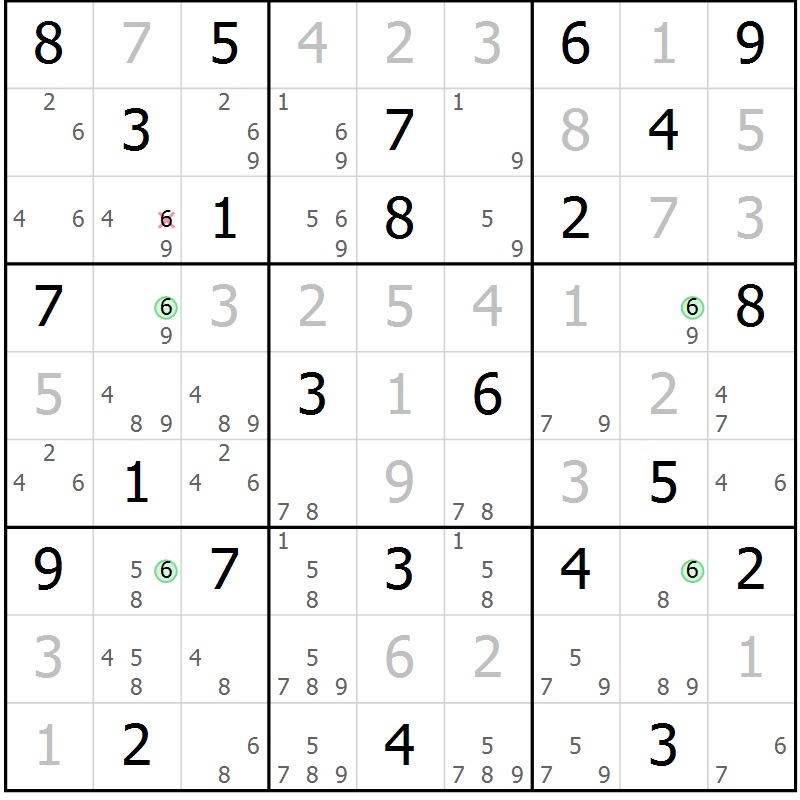 Position des candidats pour la solution de la Gr 82 page 85 du magazine de sudoku Virtuose n° 125