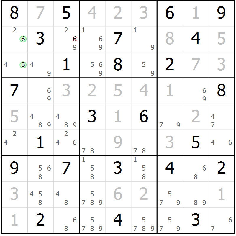 Position des candidats pour la solution de la Gr 82 page 85 du magazine de sudoku Virtuose n° 125
