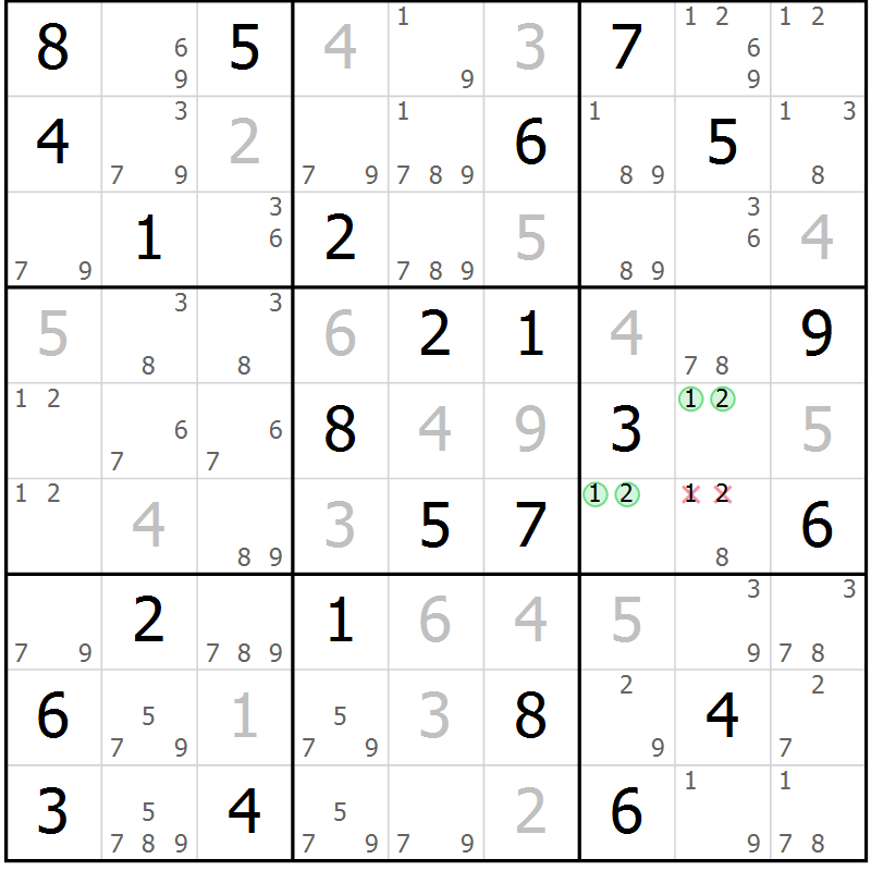 Position des candidats pour la solution de la Gr 83 page 86 du magazine de sudoku Virtuose n° 125