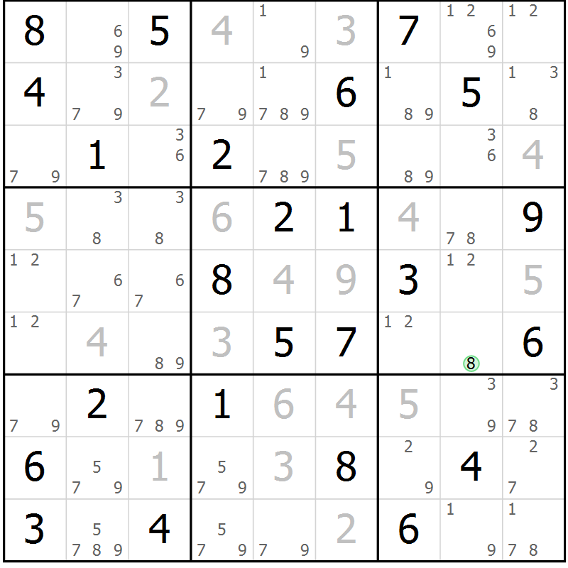 Position des candidats pour la solution de la Gr 83 page 86 du magazine de sudoku Virtuose n° 125
