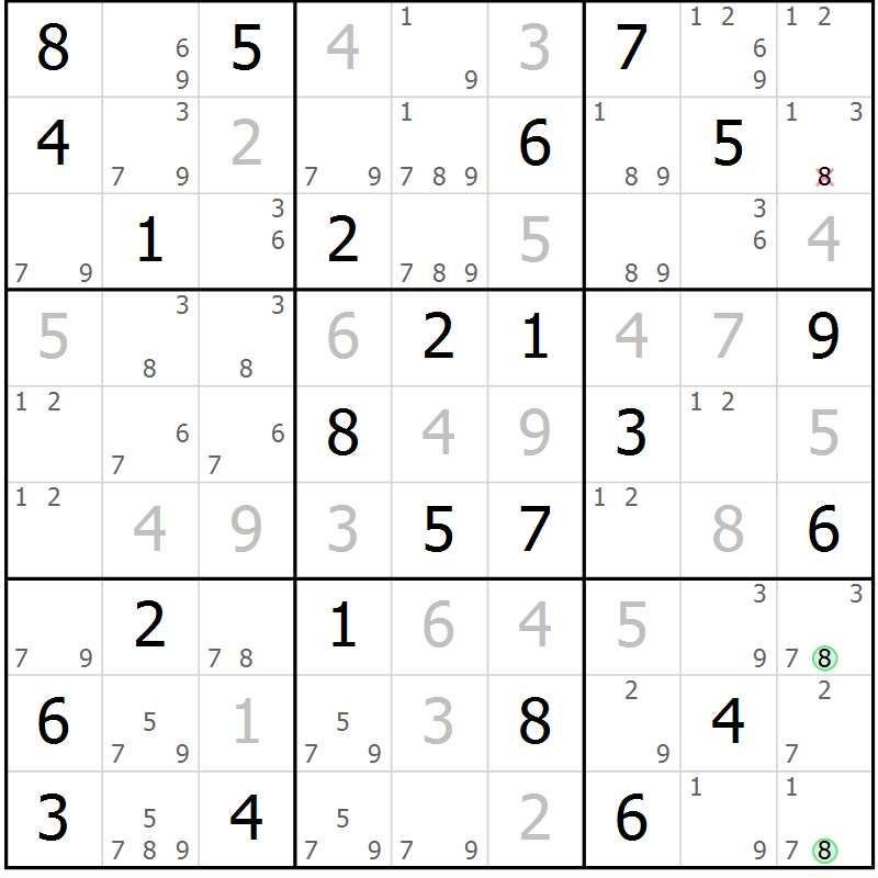 Position des candidats pour la solution de la Gr 83 page 86 du magazine de sudoku Virtuose n° 125