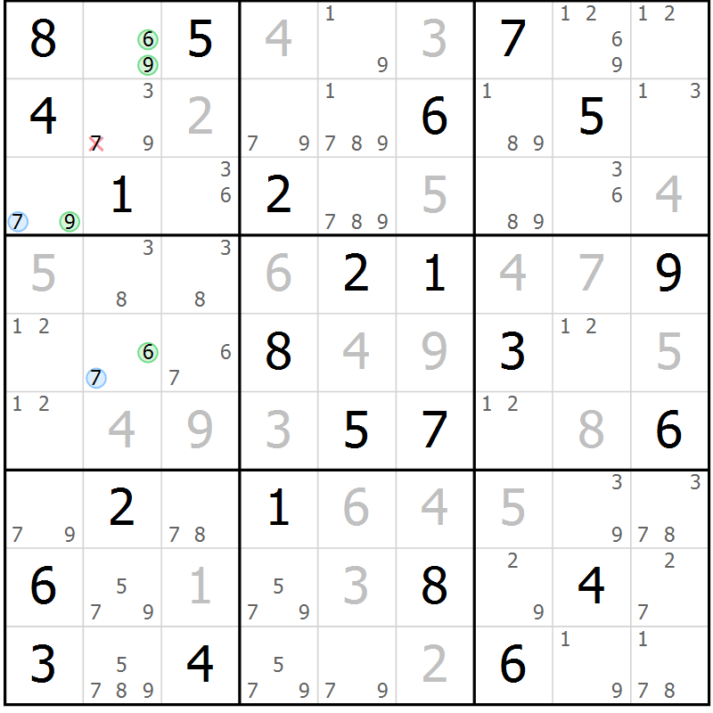 Position des candidats pour la solution de la Gr 83 page 86 du magazine de sudoku Virtuose n° 125