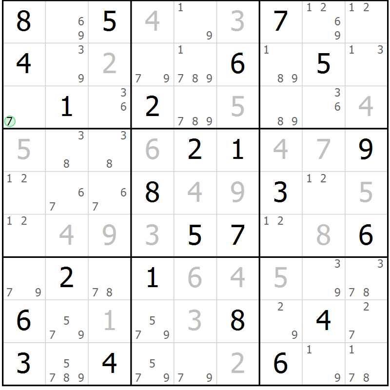 Position des candidats pour la solution de la Gr 83 page 86 du magazine de sudoku Virtuose n° 125