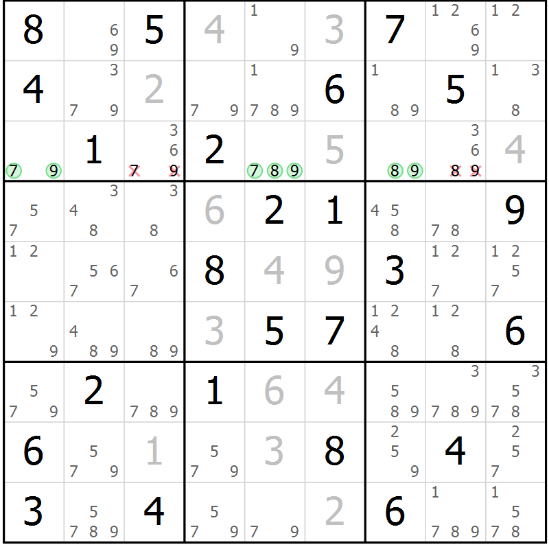 Position des candidats pour la solution de la Gr 83 page 86 du magazine de sudoku Virtuose n° 125