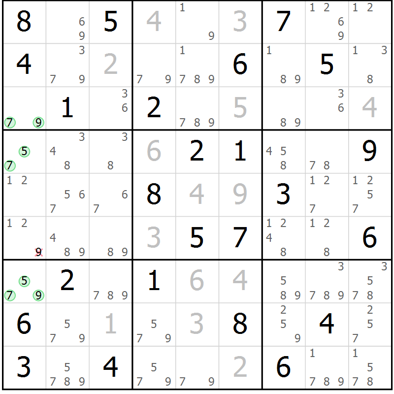 Position des candidats pour la solution de la Gr 83 page 86 du magazine de sudoku Virtuose n° 125