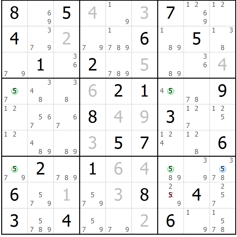 Position des candidats pour la solution de la Gr 83 page 86 du magazine de sudoku Virtuose n° 125
