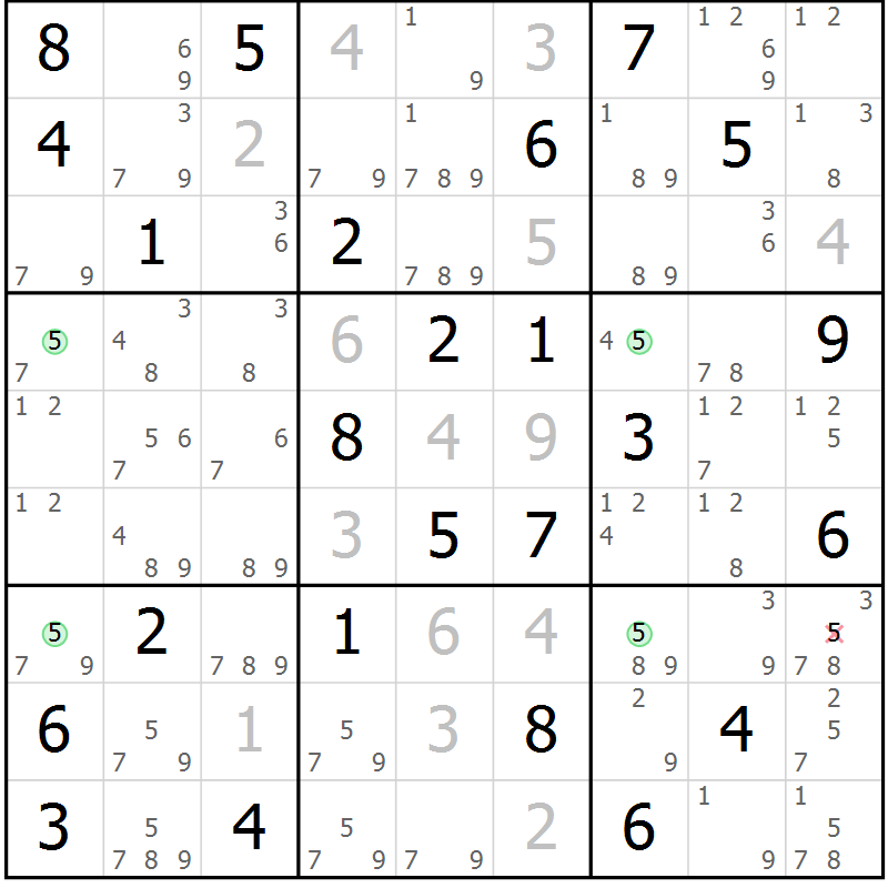Position des candidats pour la solution de la Gr 83 page 86 du magazine de sudoku Virtuose n° 125