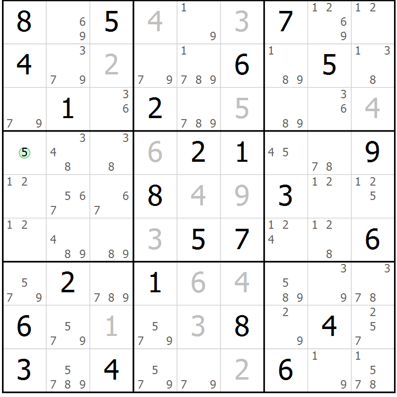 Position des candidats pour la solution de la Gr 83 page 86 du magazine de sudoku Virtuose n° 125