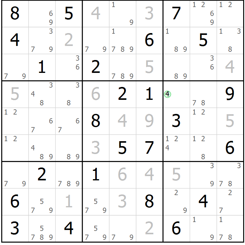 Position des candidats pour la solution de la Gr 83 page 86 du magazine de sudoku Virtuose n° 125