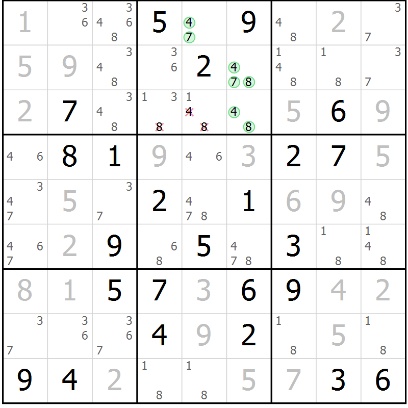 Position des candidats pour la solution de la Gr 84 page 87 du magazine de sudoku Virtuose n° 125