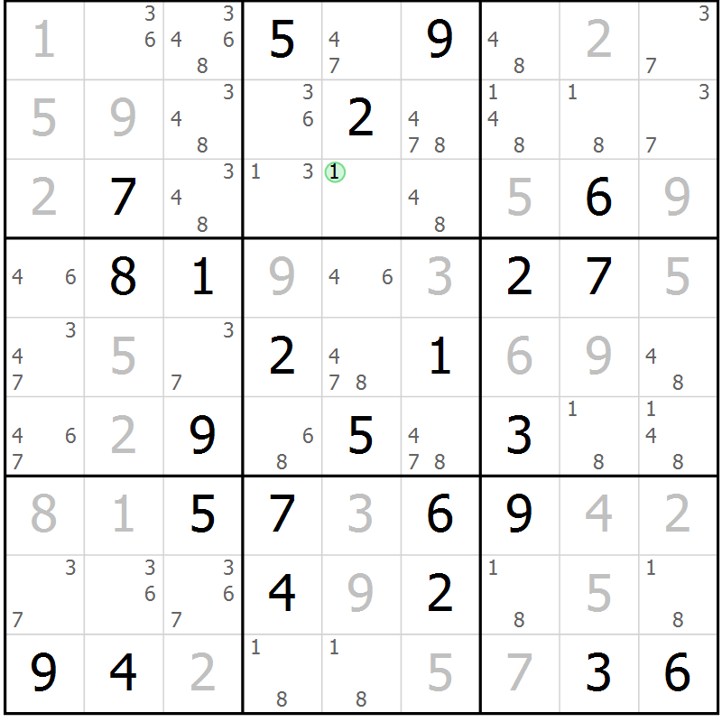 Position des candidats pour la solution de la Gr 84 page 87 du magazine de sudoku Virtuose n° 125