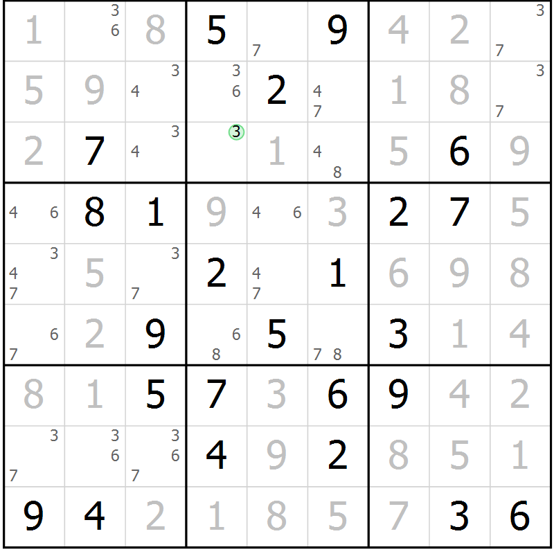 Position des candidats pour la solution de la Gr 84 page 87 du magazine de sudoku Virtuose n° 125