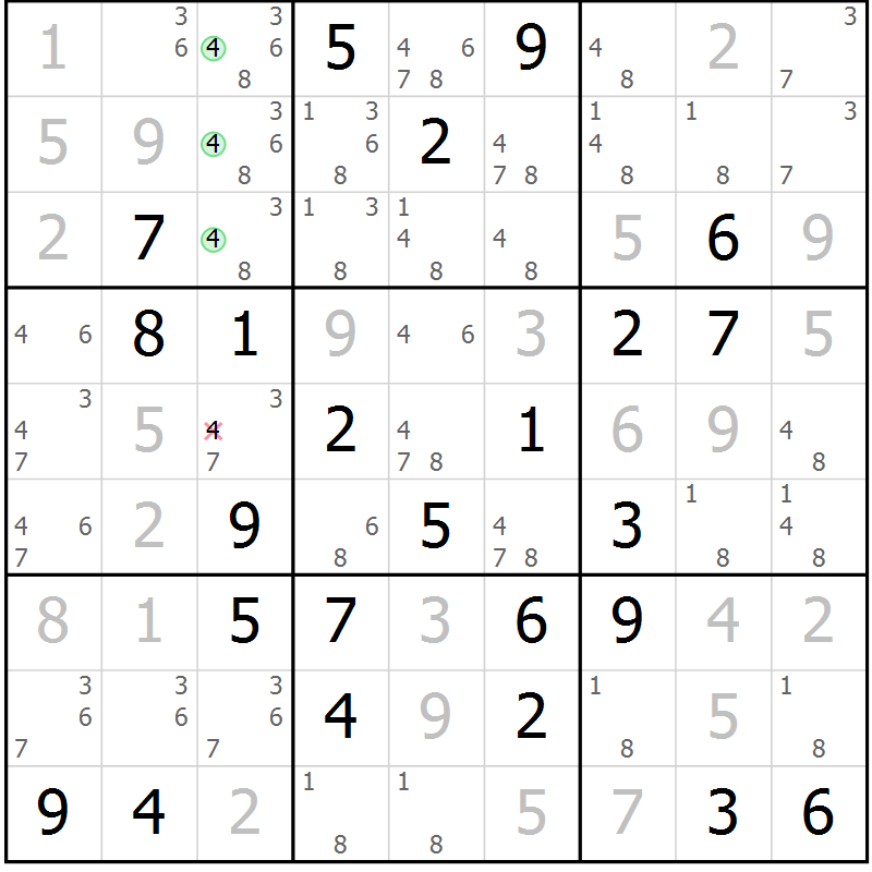 Position des candidats pour la solution de la Gr 84 page 87 du magazine de sudoku Virtuose n° 125