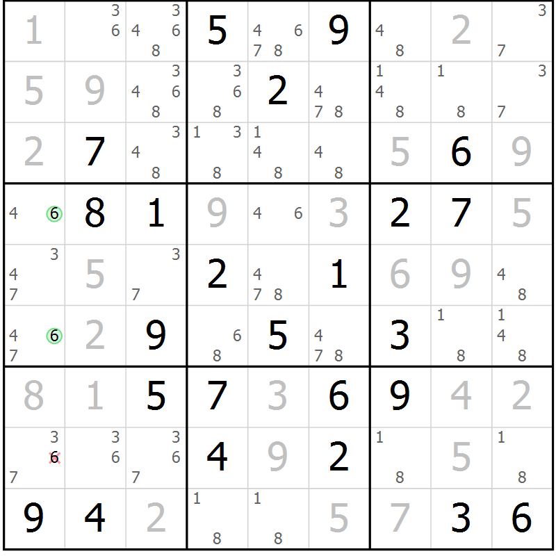 Position des candidats pour la solution de la Gr 84 page 87 du magazine de sudoku Virtuose n° 125