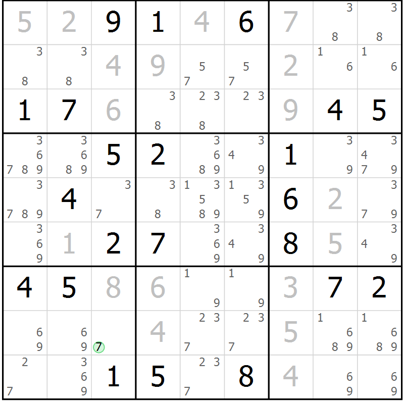 Position des candidats pour la solution de la Gr 9 page 12 du magazine de sudoku Virtuose n° 125