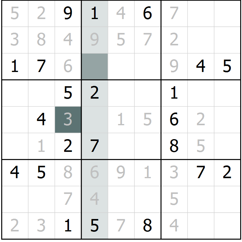 Position des candidats pour la solution de la Gr 9 page 12 du magazine de sudoku Virtuose n° 125