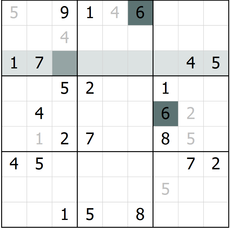 Position des candidats pour la solution de la Gr 9 page 12 du magazine de sudoku Virtuose n° 125