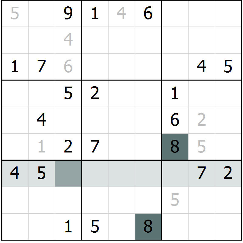 Position des candidats pour la solution de la Gr 9 page 12 du magazine de sudoku Virtuose n° 125