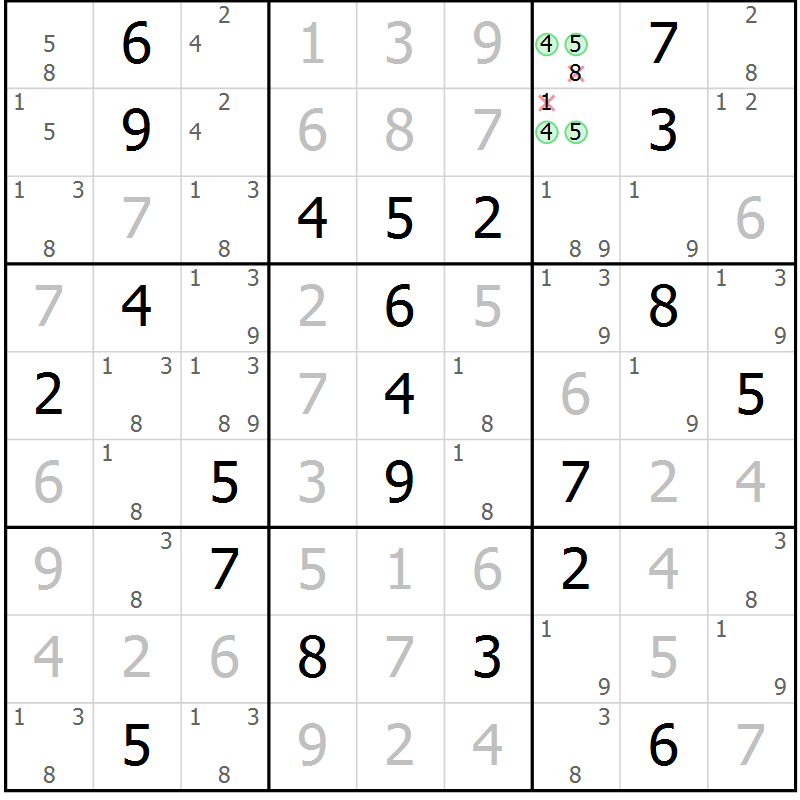 Position des candidats pour la solution de la Gr 1 page 4 du magazine de sudoku Virtuose n° 126
