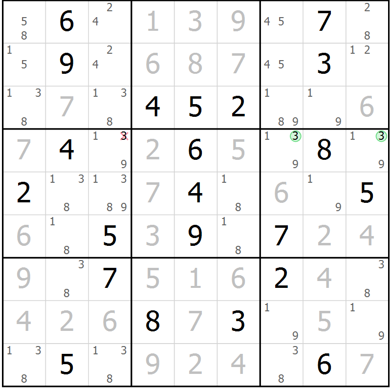Position des candidats pour la solution de la Gr 1 page 4 du magazine de sudoku Virtuose n° 126