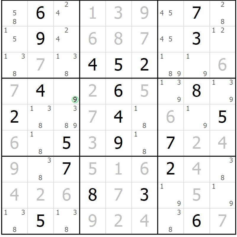 Position des candidats pour la solution de la Gr 1 page 4 du magazine de sudoku Virtuose n° 126
