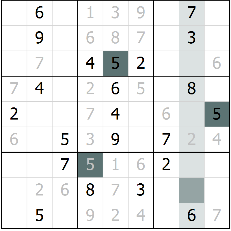 Position des candidats pour la solution de la Gr 1 page 4 du magazine de sudoku Virtuose n° 126