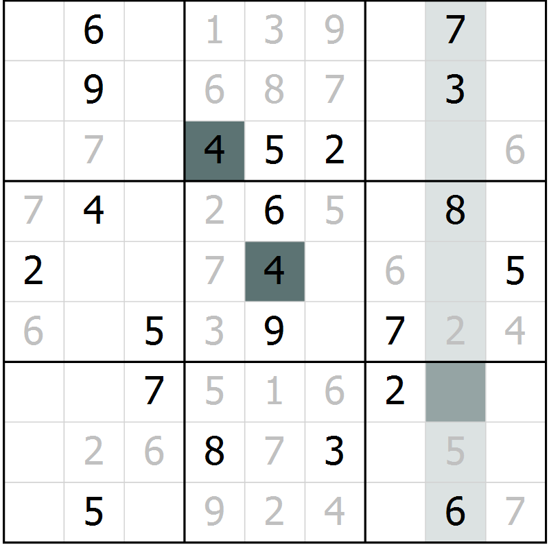 Position des candidats pour la solution de la Gr 1 page 4 du magazine de sudoku Virtuose n° 126