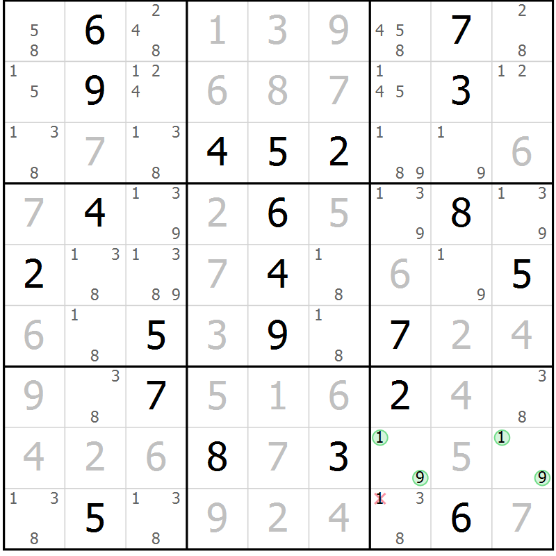 Position des candidats pour la solution de la Gr 1 page 4 du magazine de sudoku Virtuose n° 126
