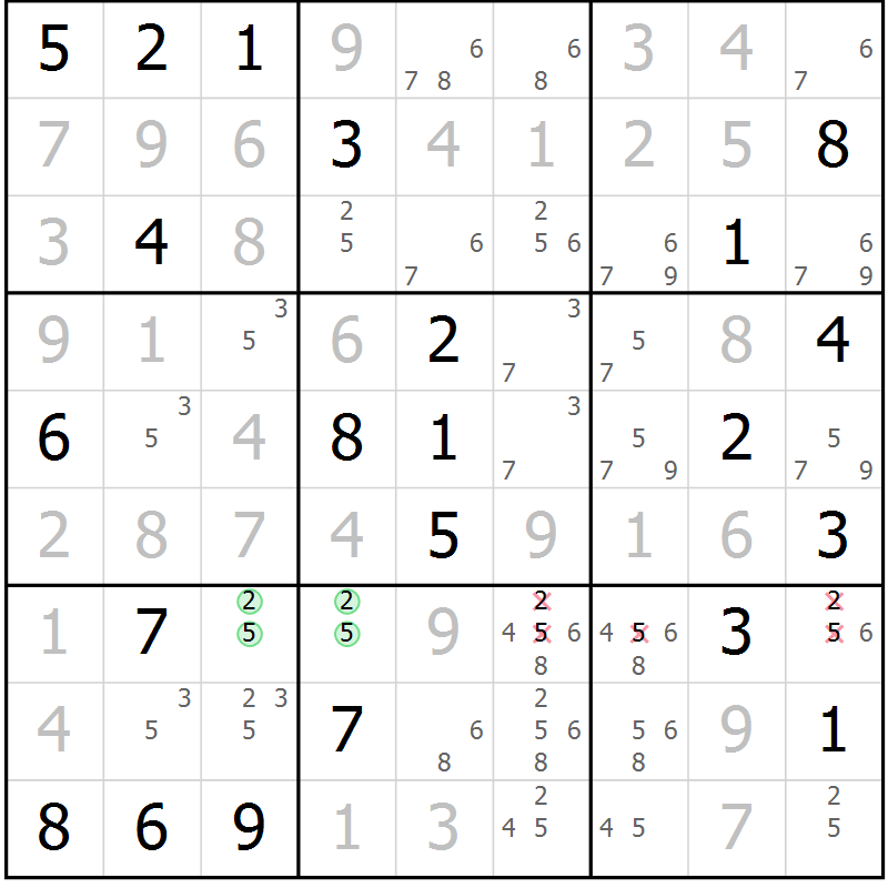 Position des candidats pour la solution de la Gr 10 page 13 du magazine de sudoku Virtuose n° 126