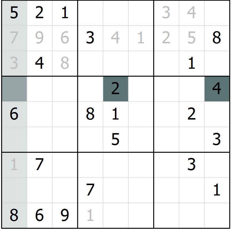 Position des candidats pour la solution de la Gr 10 page 13 du magazine de sudoku Virtuose n° 126