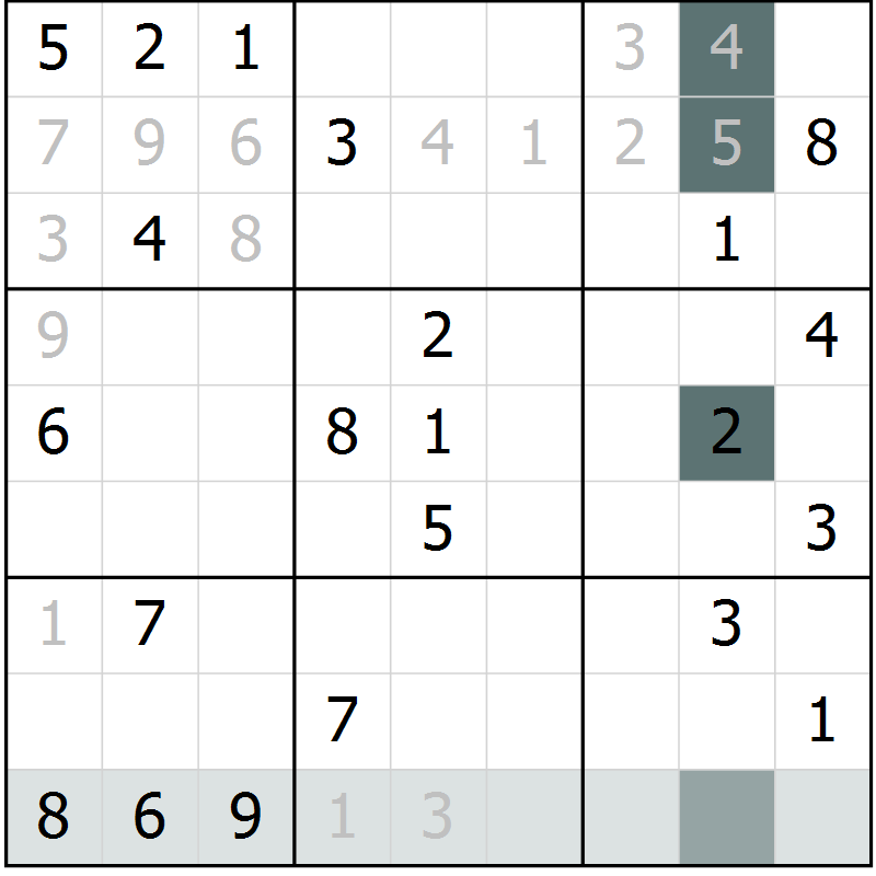 Position des candidats pour la solution de la Gr 10 page 13 du magazine de sudoku Virtuose n° 126