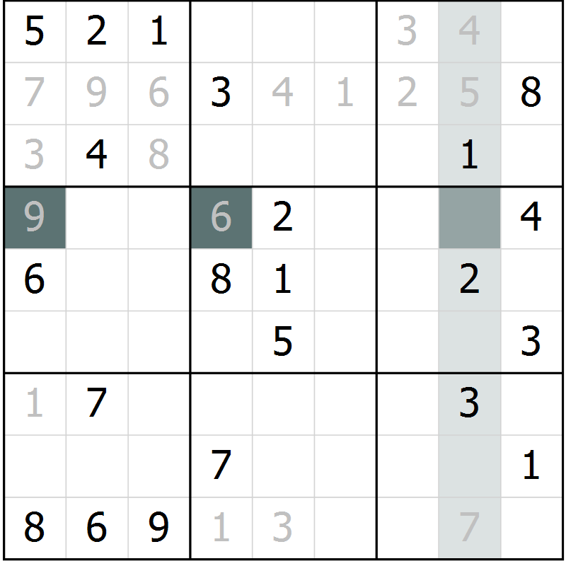 Position des candidats pour la solution de la Gr 10 page 13 du magazine de sudoku Virtuose n° 126