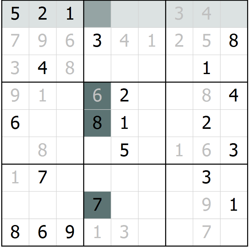 Position des candidats pour la solution de la Gr 10 page 13 du magazine de sudoku Virtuose n° 126