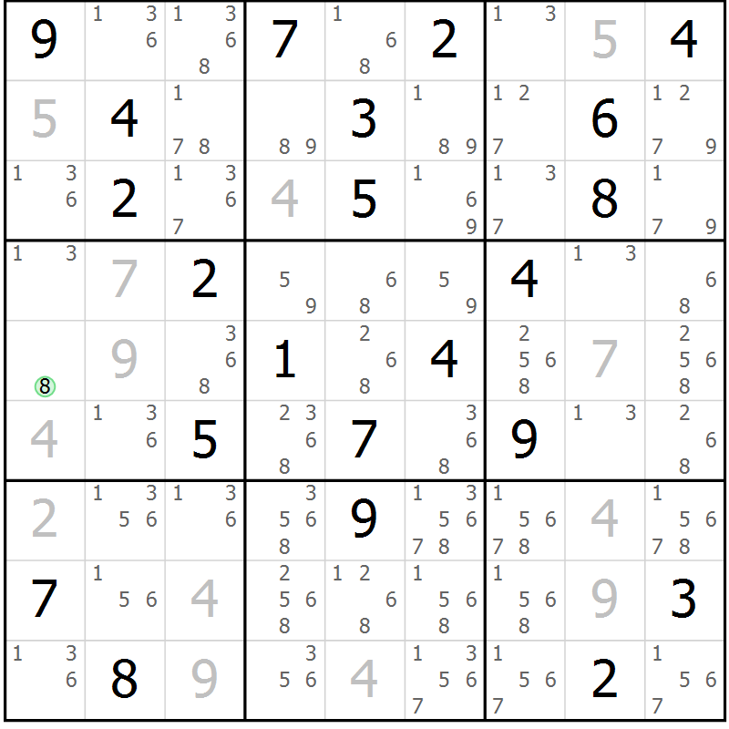 Position des candidats pour la solution de la Gr 11 page 14 du magazine de sudoku Virtuose n° 126