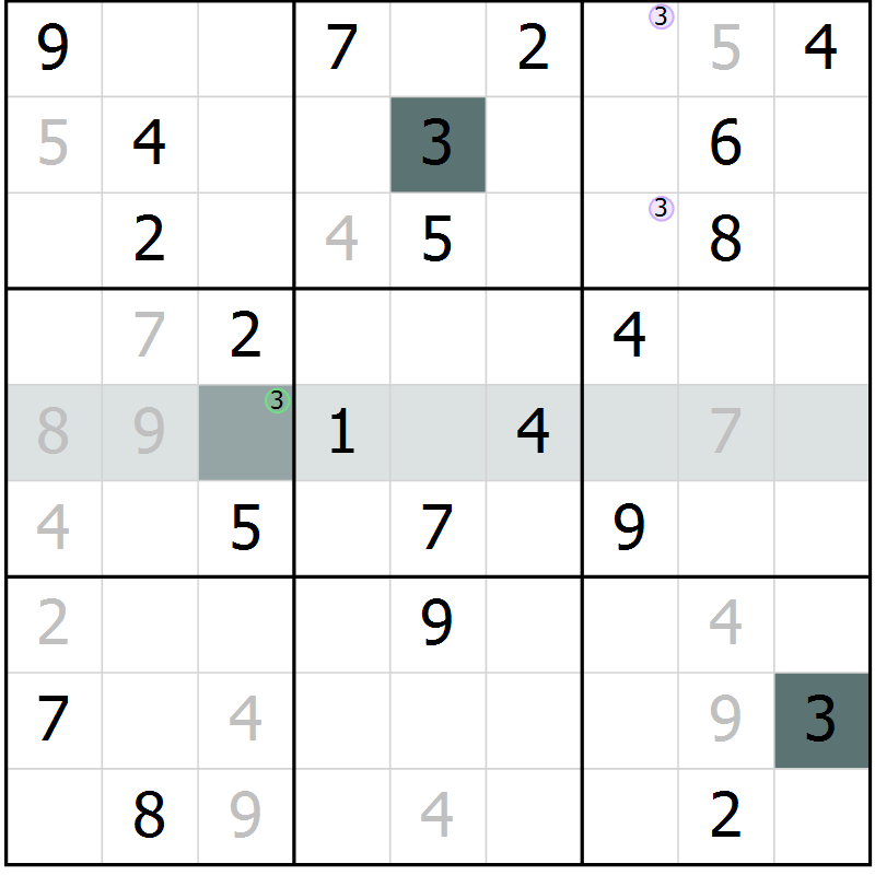 Position des candidats pour la solution de la Gr 11 page 14 du magazine de sudoku Virtuose n° 126