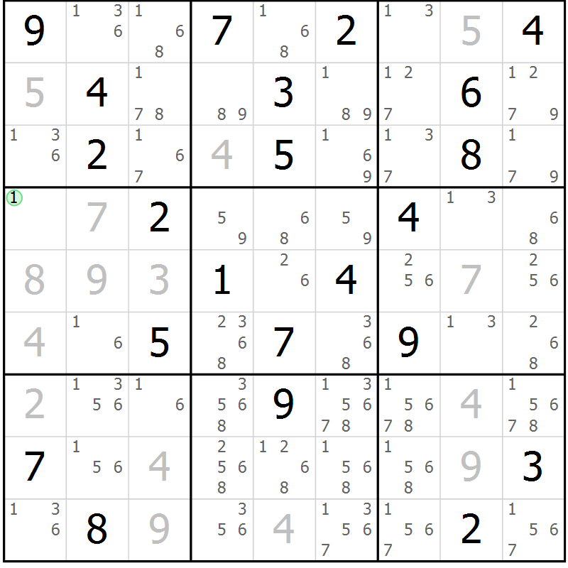 Position des candidats pour la solution de la Gr 11 page 14 du magazine de sudoku Virtuose n° 126