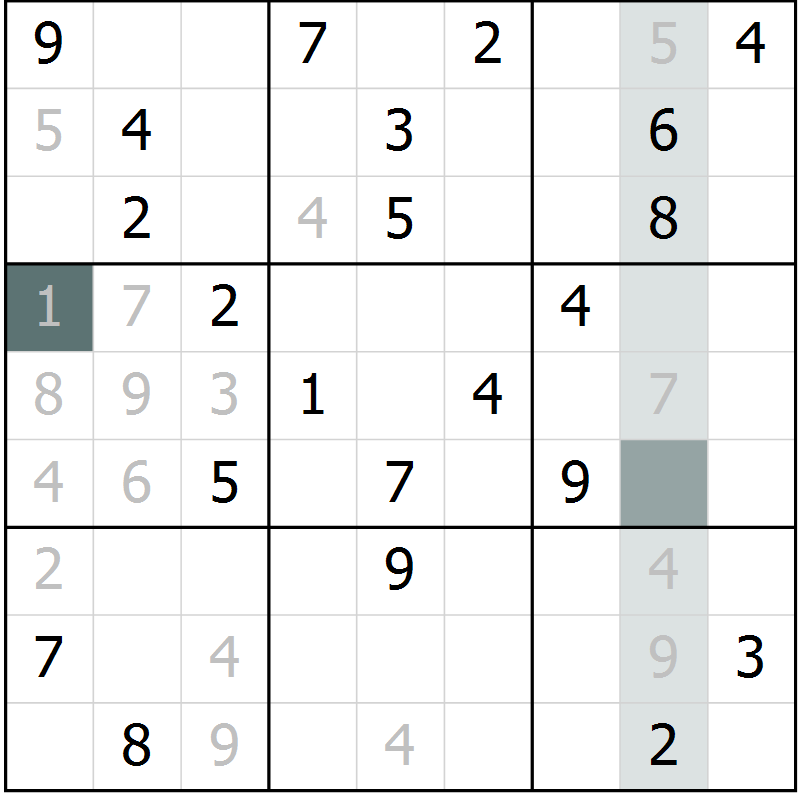 Position des candidats pour la solution de la Gr 11 page 14 du magazine de sudoku Virtuose n° 126
